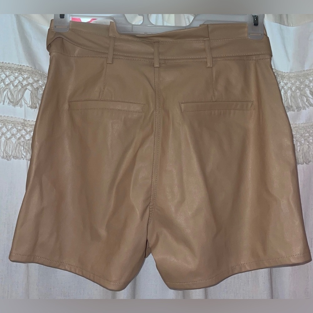 Pleather Tan Shorts - Picture 2 of 3